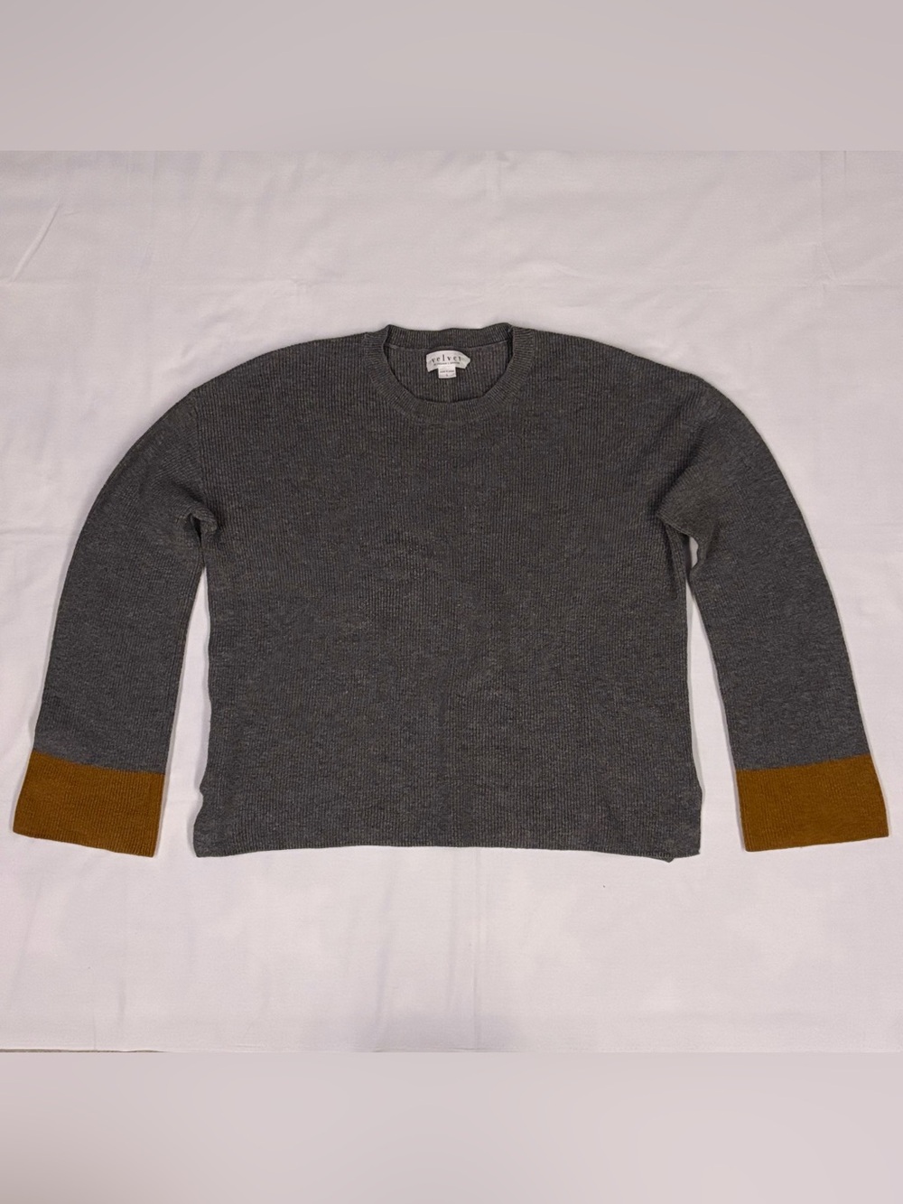 Velvet by Graham & Spencer Gray Colorblock Knit Crewneck Wool Sweater Large